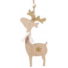 Χριστουγεννιάτικoς Ξύλινoς Τάρανδος με Χρυσά Κέρατα και Αστεράκι (15cm)